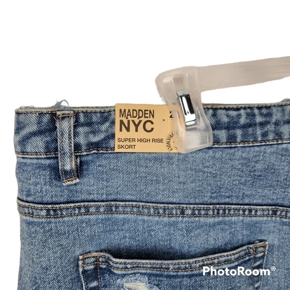 MADDEN NYC Juniors Plus Super High Rise Denim Skort - Picture 6 of 9